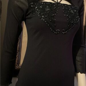 Lijin Bangkok Fashion Dress Elegant Black Dress with Beaded Detail